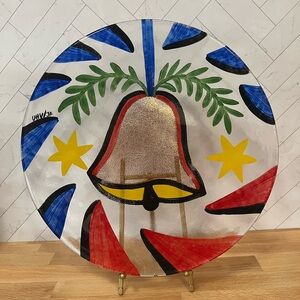 Kosta Boda Swedish Art Glass Hand Painted Christmas Bell Plate